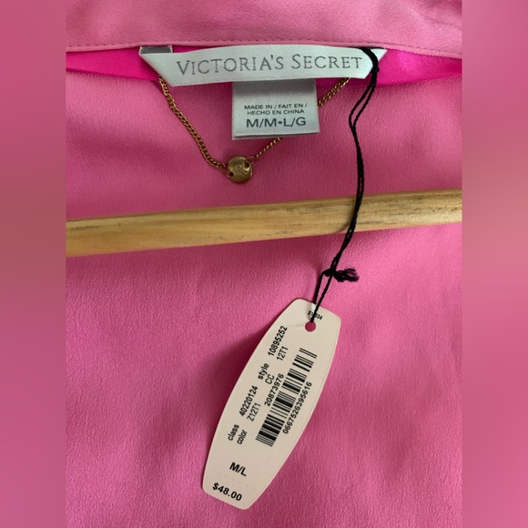 NWT Victoria’s Secret Silk Mini Robe: Pink with Cream Belt & Beaded Buckle M/L - Picture 8 of 16